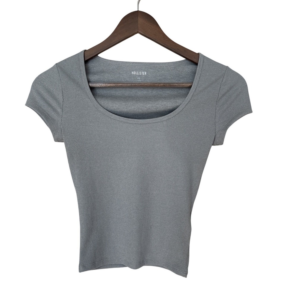 Hollister Gray Ribbed Short Sleeve Seamless Slim Fit Crop Top XS Long